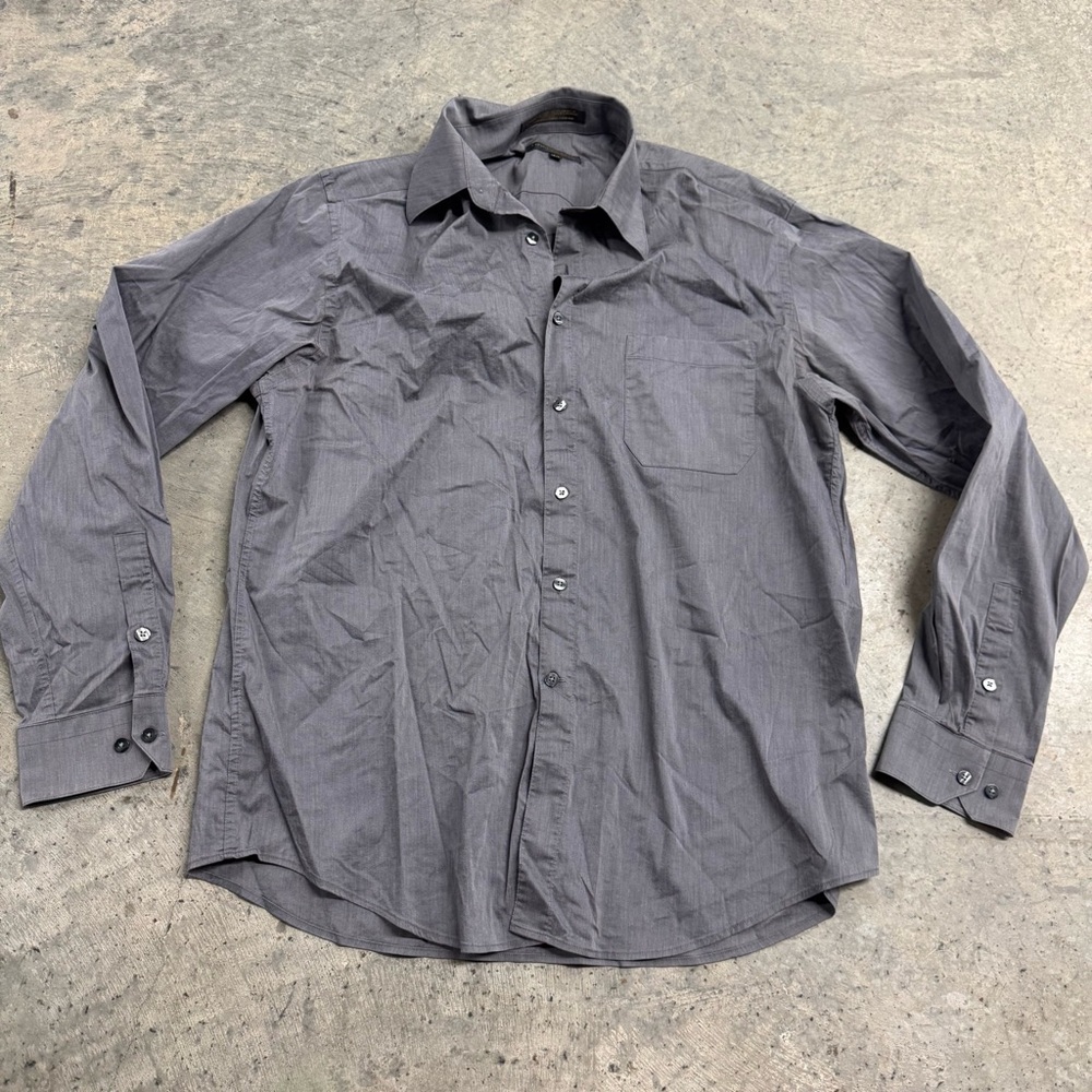 Donna Karan Men's Gray Button- Down Dress Shirt‎ Sz 16.5 Business Casual Career